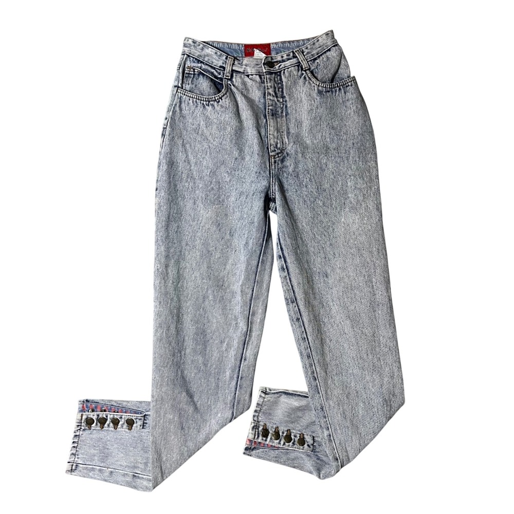 Vintage No Problem Acid Wash High Waist Tapered Jeans Button Ankle Cuff 11/12